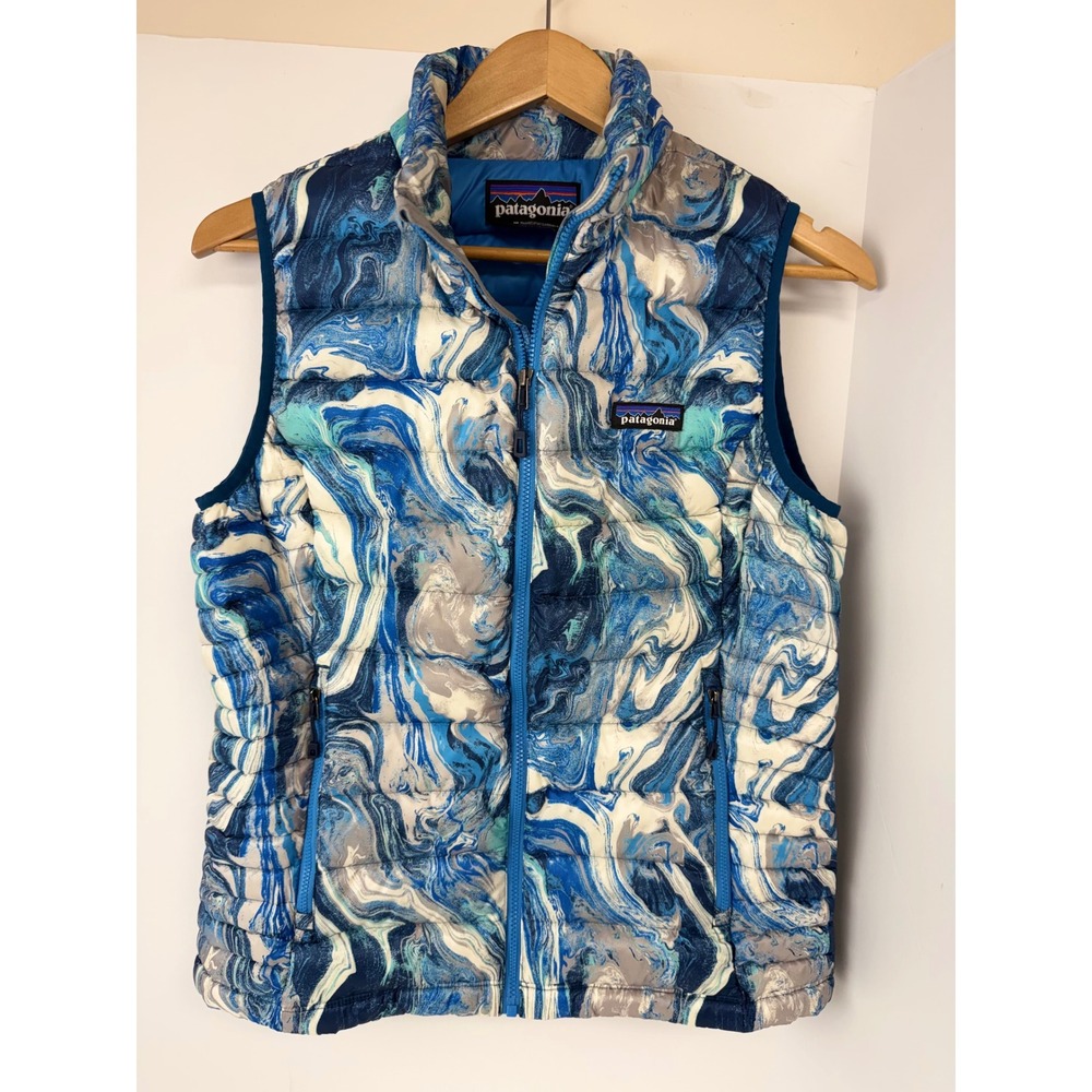 Patagonia Down Sweater Vest Blue Zip Womens Sz M